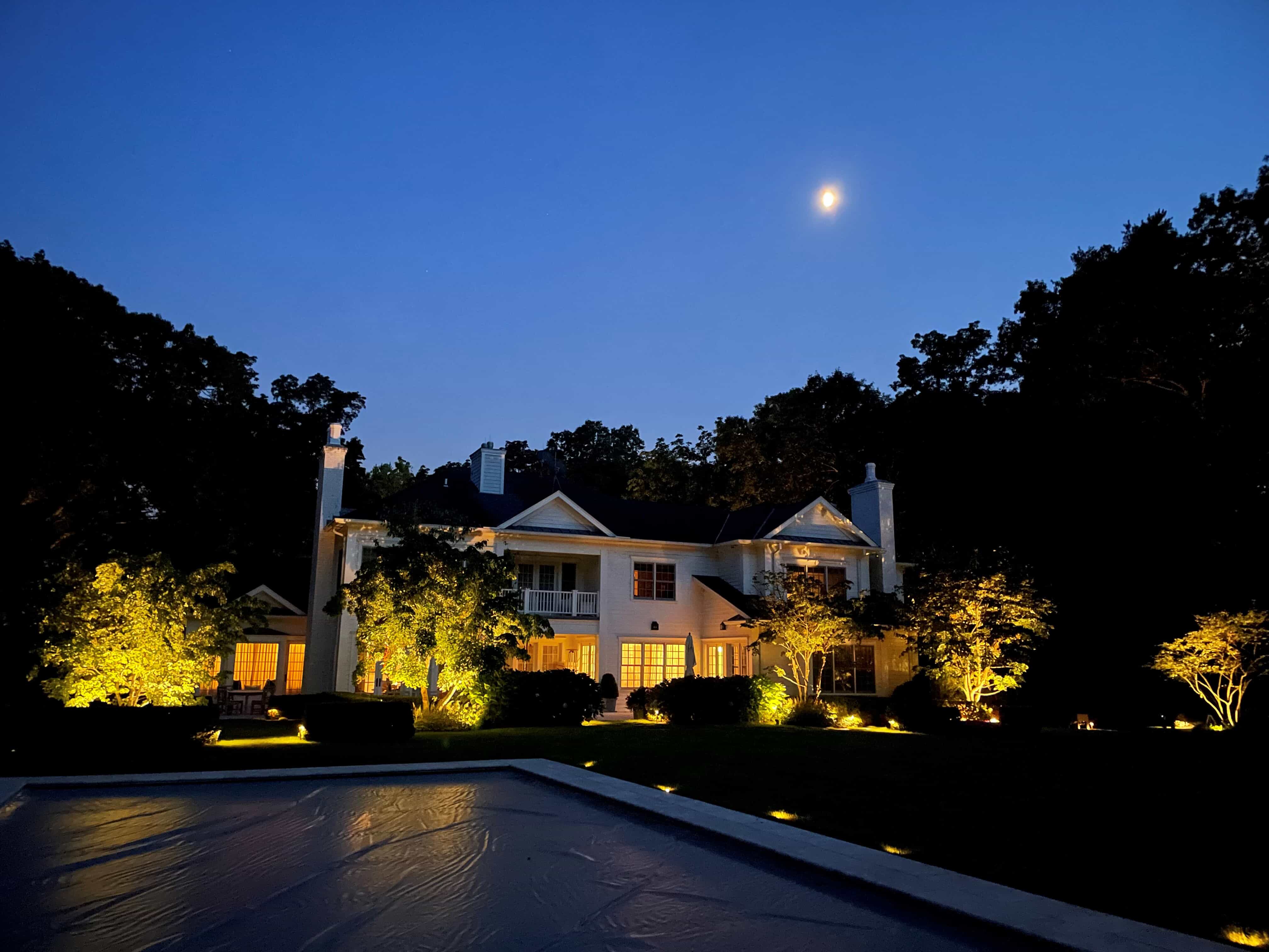 outdoor lighting on hamptons home